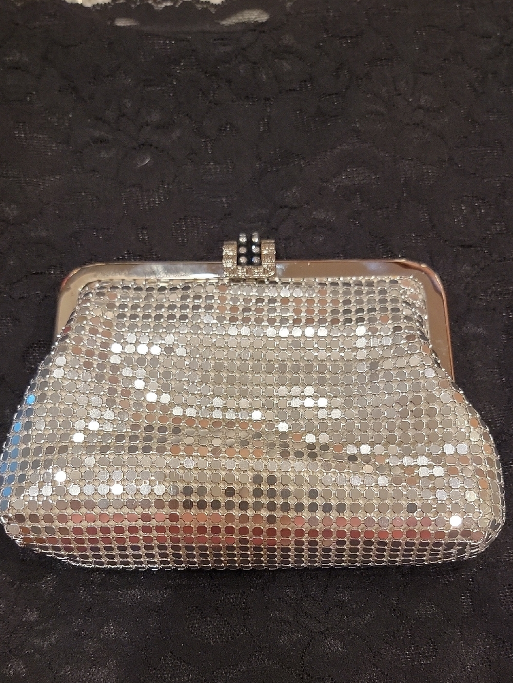 Whiting & Davis Silver Sequin Mesh Evening Clutch